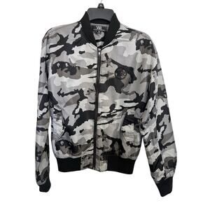 Young & Reckless Camo Black Grey Bomber Jacket Size Small Medium